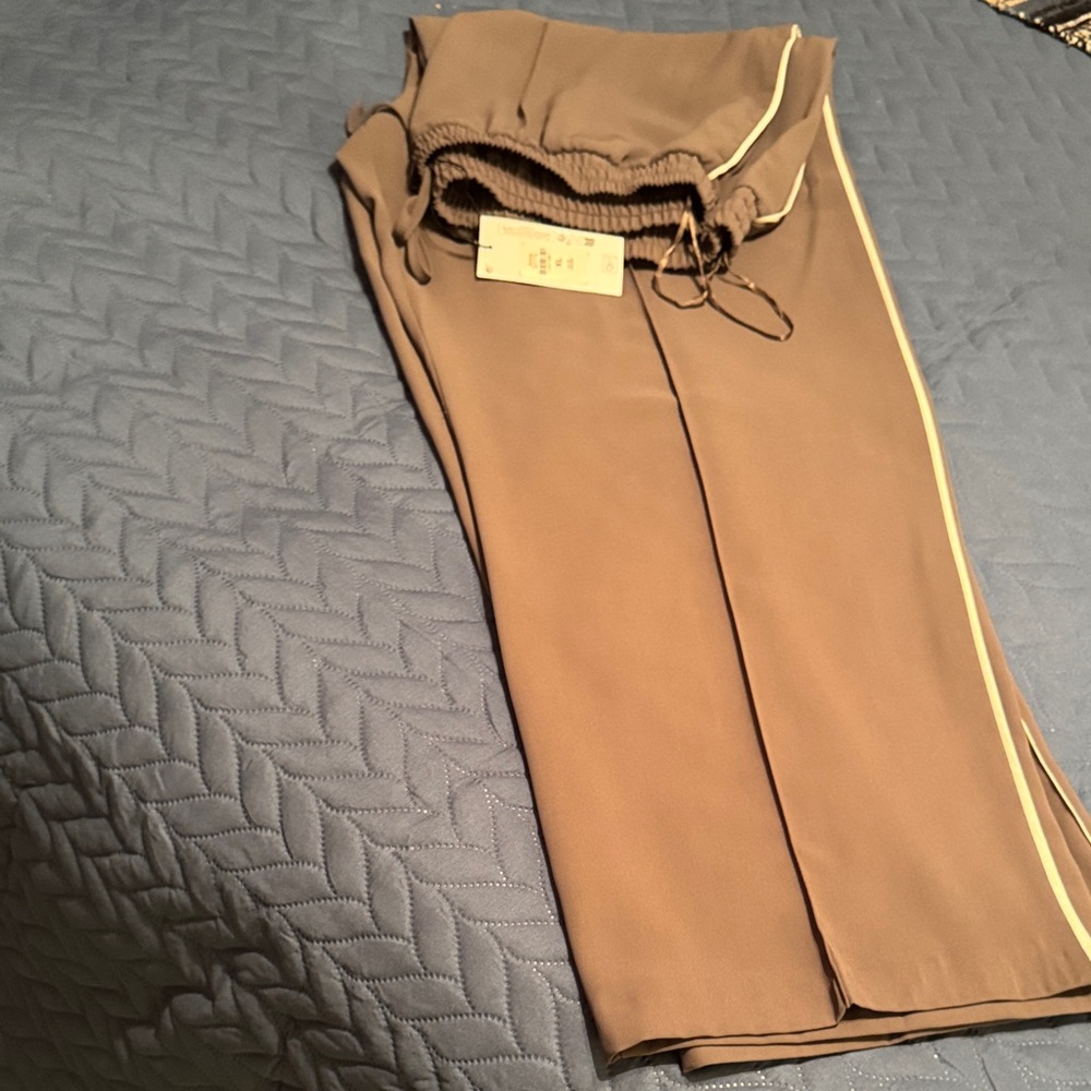 Primark Women's Gray Wide Leg Pants with White Stripe
